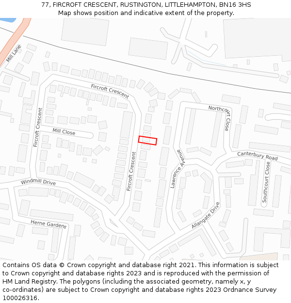 77, FIRCROFT CRESCENT, RUSTINGTON, LITTLEHAMPTON, BN16 3HS: Location map and indicative extent of plot