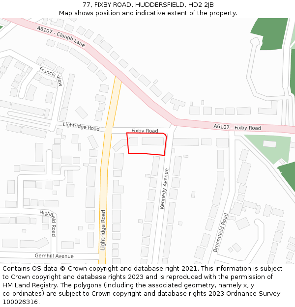 77, FIXBY ROAD, HUDDERSFIELD, HD2 2JB: Location map and indicative extent of plot