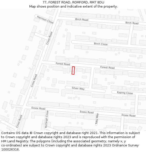 77, FOREST ROAD, ROMFORD, RM7 8DU: Location map and indicative extent of plot