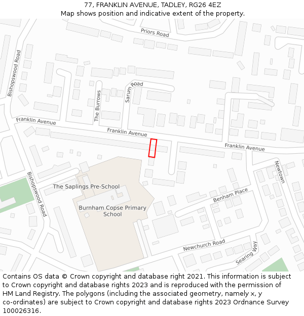 77, FRANKLIN AVENUE, TADLEY, RG26 4EZ: Location map and indicative extent of plot