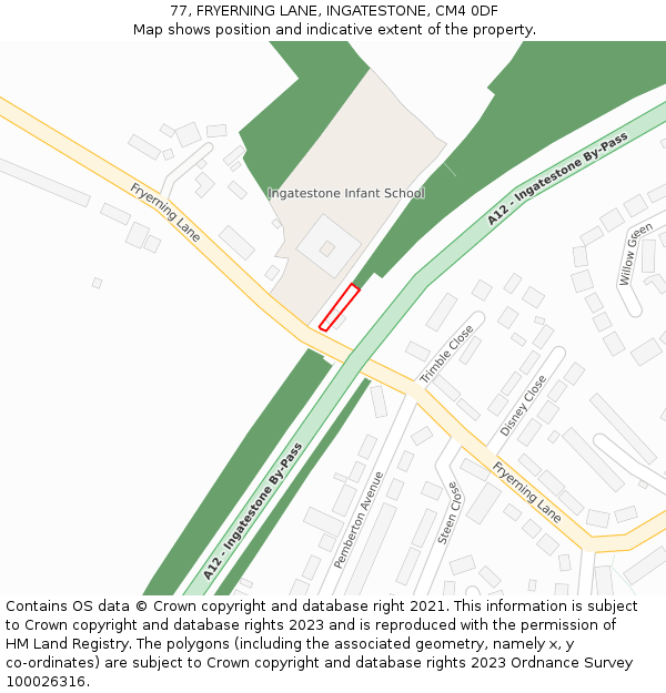 77, FRYERNING LANE, INGATESTONE, CM4 0DF: Location map and indicative extent of plot