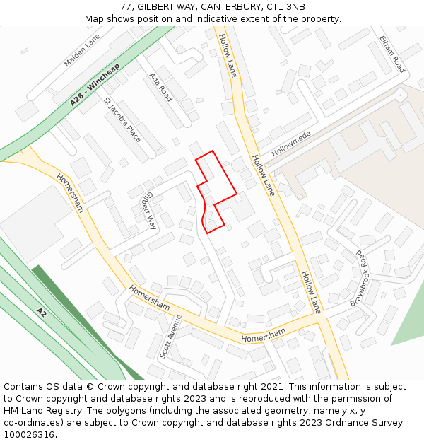 77, GILBERT WAY, CANTERBURY, CT1 3NB: Location map and indicative extent of plot