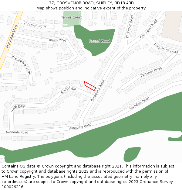 77, GROSVENOR ROAD, SHIPLEY, BD18 4RB: Location map and indicative extent of plot