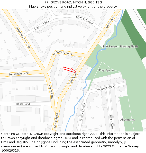 77, GROVE ROAD, HITCHIN, SG5 1SG: Location map and indicative extent of plot