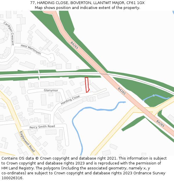 77, HARDING CLOSE, BOVERTON, LLANTWIT MAJOR, CF61 1GX: Location map and indicative extent of plot
