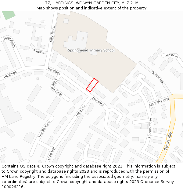 77, HARDINGS, WELWYN GARDEN CITY, AL7 2HA: Location map and indicative extent of plot