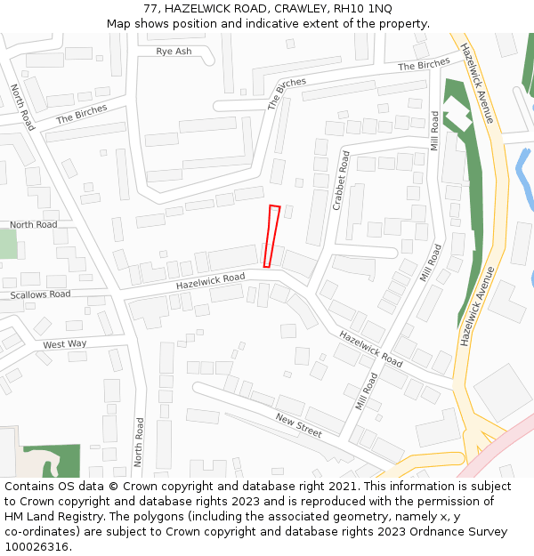 77, HAZELWICK ROAD, CRAWLEY, RH10 1NQ: Location map and indicative extent of plot