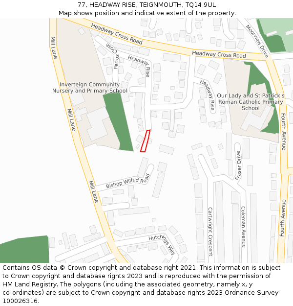 77, HEADWAY RISE, TEIGNMOUTH, TQ14 9UL: Location map and indicative extent of plot