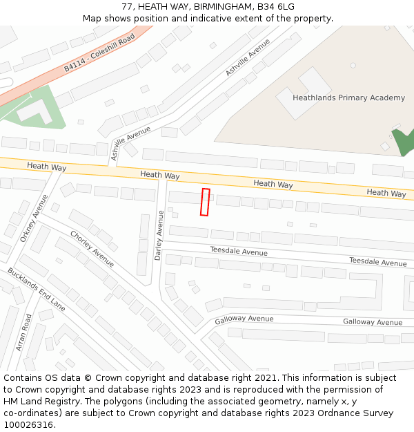 77, HEATH WAY, BIRMINGHAM, B34 6LG: Location map and indicative extent of plot