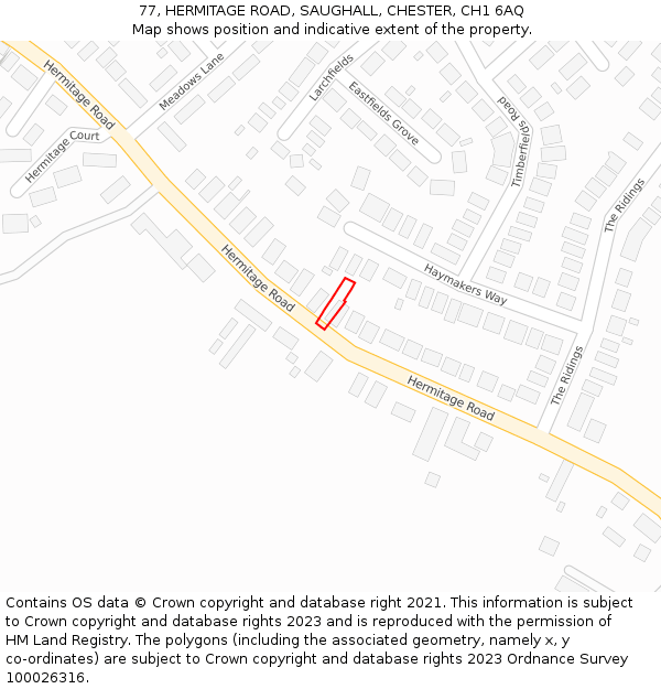 77, HERMITAGE ROAD, SAUGHALL, CHESTER, CH1 6AQ: Location map and indicative extent of plot
