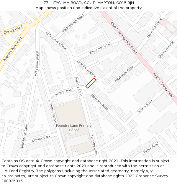 77, HEYSHAM ROAD, SOUTHAMPTON, SO15 3JN: Location map and indicative extent of plot