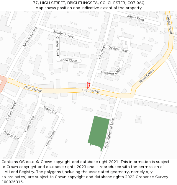 77, HIGH STREET, BRIGHTLINGSEA, COLCHESTER, CO7 0AQ: Location map and indicative extent of plot
