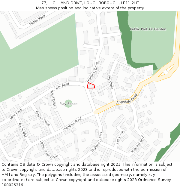 77, HIGHLAND DRIVE, LOUGHBOROUGH, LE11 2HT: Location map and indicative extent of plot