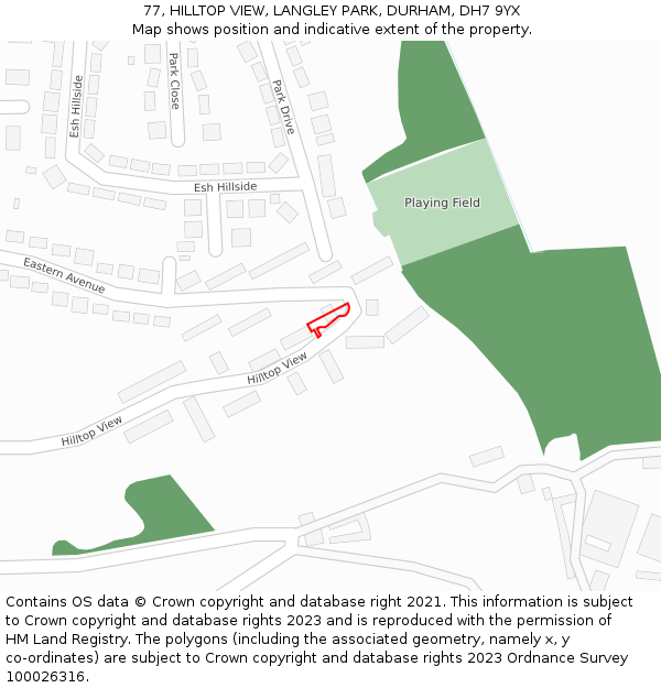 77, HILLTOP VIEW, LANGLEY PARK, DURHAM, DH7 9YX: Location map and indicative extent of plot