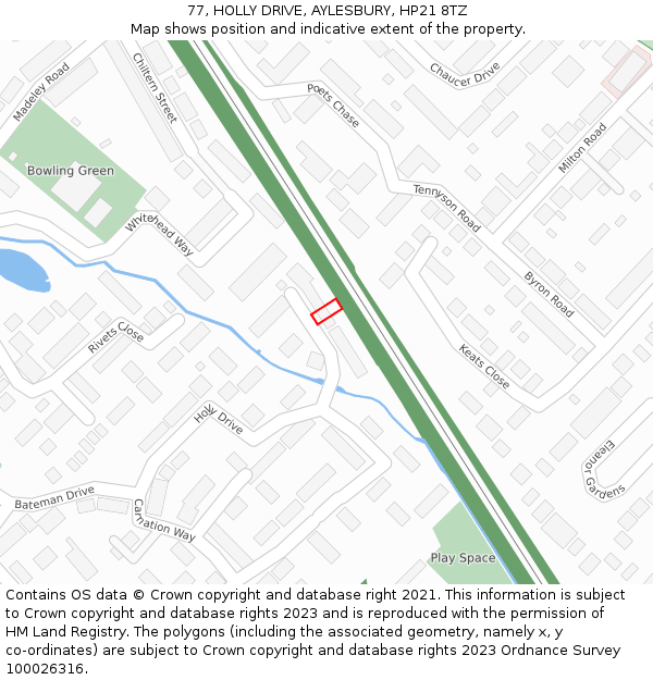 77, HOLLY DRIVE, AYLESBURY, HP21 8TZ: Location map and indicative extent of plot