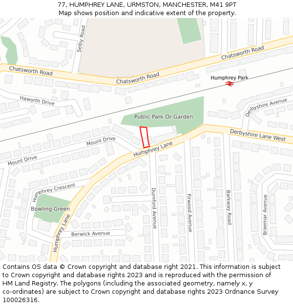 77, HUMPHREY LANE, URMSTON, MANCHESTER, M41 9PT: Location map and indicative extent of plot