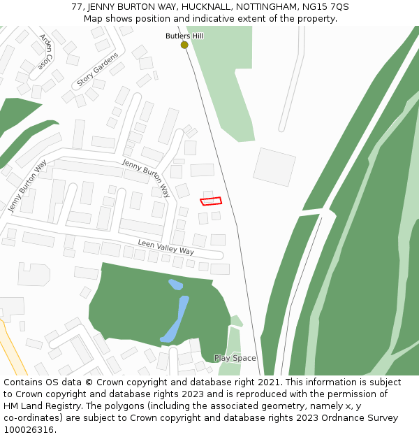 77, JENNY BURTON WAY, HUCKNALL, NOTTINGHAM, NG15 7QS: Location map and indicative extent of plot