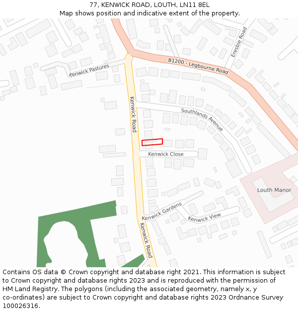 77, KENWICK ROAD, LOUTH, LN11 8EL: Location map and indicative extent of plot