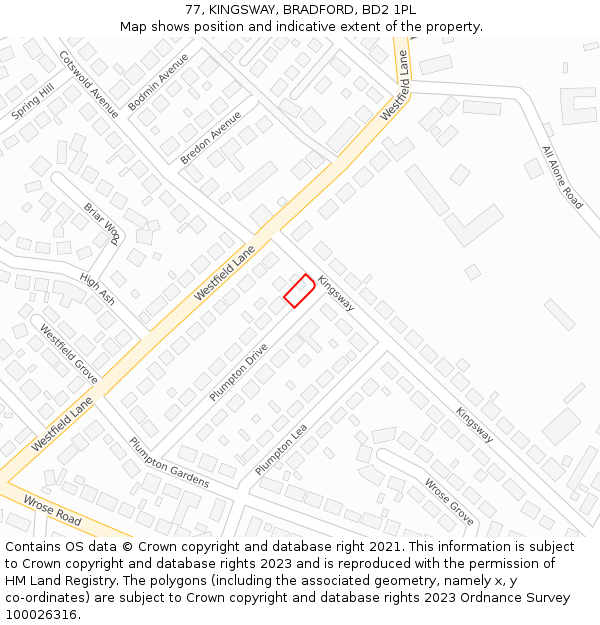 77, KINGSWAY, BRADFORD, BD2 1PL: Location map and indicative extent of plot
