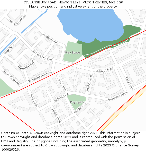 77, LANSBURY ROAD, NEWTON LEYS, MILTON KEYNES, MK3 5QP: Location map and indicative extent of plot