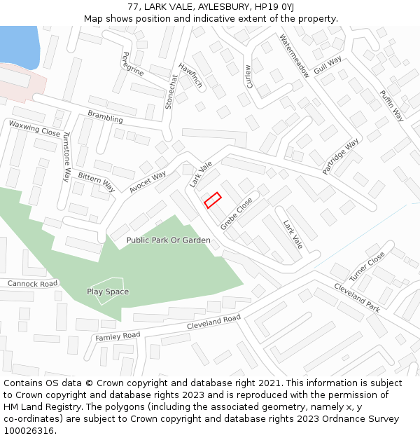 77, LARK VALE, AYLESBURY, HP19 0YJ: Location map and indicative extent of plot