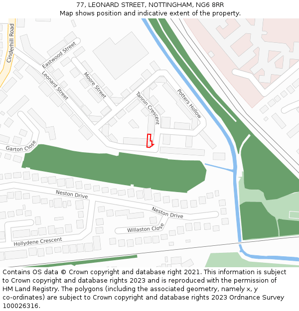 77, LEONARD STREET, NOTTINGHAM, NG6 8RR: Location map and indicative extent of plot