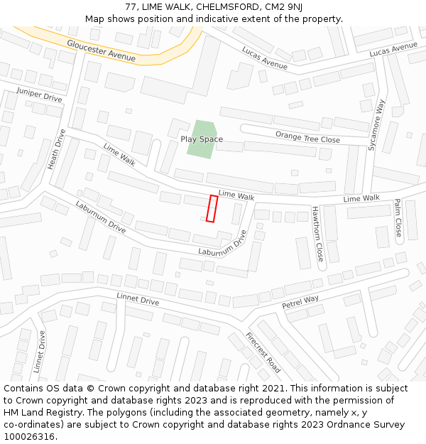 77, LIME WALK, CHELMSFORD, CM2 9NJ: Location map and indicative extent of plot