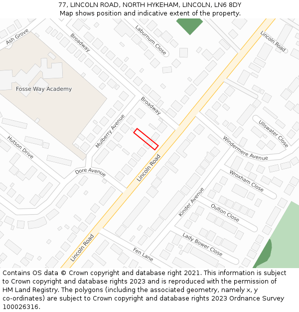 77, LINCOLN ROAD, NORTH HYKEHAM, LINCOLN, LN6 8DY: Location map and indicative extent of plot