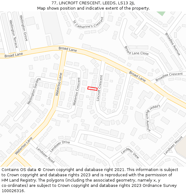 77, LINCROFT CRESCENT, LEEDS, LS13 2JL: Location map and indicative extent of plot