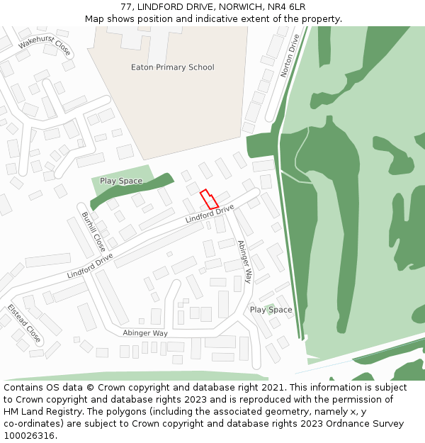 77, LINDFORD DRIVE, NORWICH, NR4 6LR: Location map and indicative extent of plot