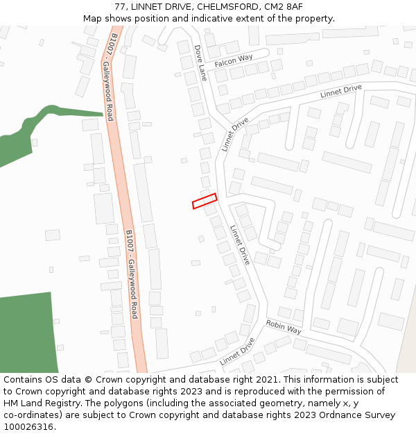 77, LINNET DRIVE, CHELMSFORD, CM2 8AF: Location map and indicative extent of plot