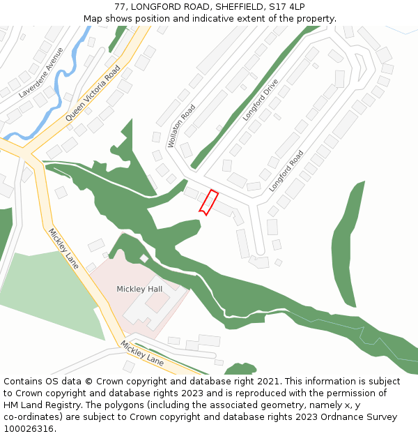 77, LONGFORD ROAD, SHEFFIELD, S17 4LP: Location map and indicative extent of plot