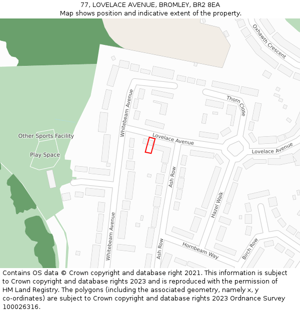 77, LOVELACE AVENUE, BROMLEY, BR2 8EA: Location map and indicative extent of plot
