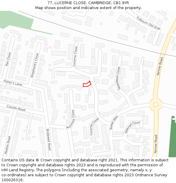 77, LUCERNE CLOSE, CAMBRIDGE, CB1 9YR: Location map and indicative extent of plot