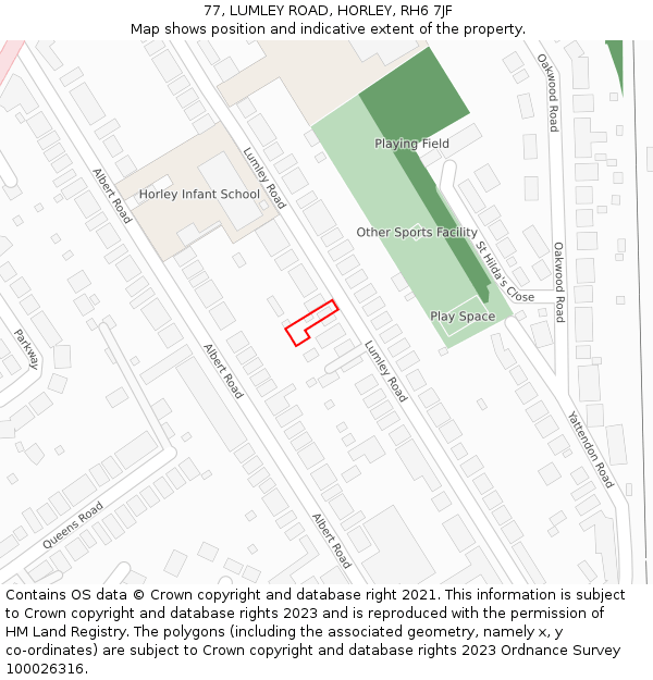77, LUMLEY ROAD, HORLEY, RH6 7JF: Location map and indicative extent of plot