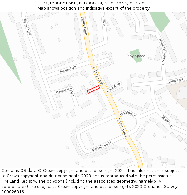 77, LYBURY LANE, REDBOURN, ST ALBANS, AL3 7JA: Location map and indicative extent of plot