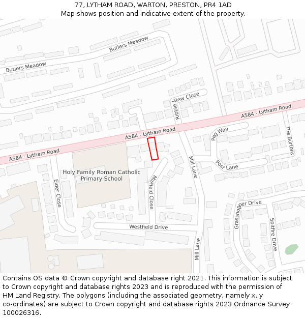 77, LYTHAM ROAD, WARTON, PRESTON, PR4 1AD: Location map and indicative extent of plot