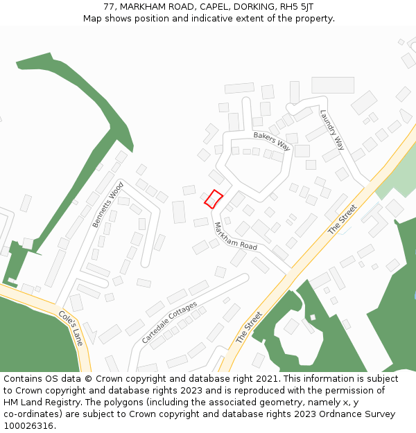 77, MARKHAM ROAD, CAPEL, DORKING, RH5 5JT: Location map and indicative extent of plot