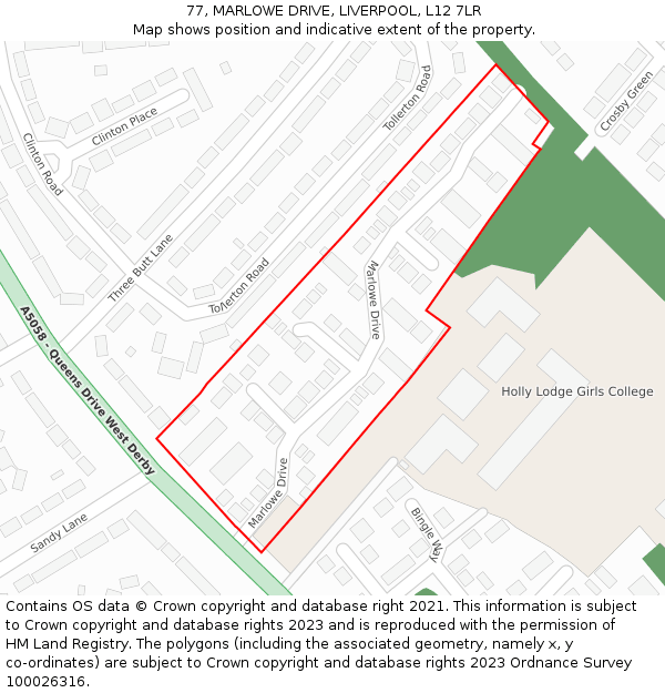 77, MARLOWE DRIVE, LIVERPOOL, L12 7LR: Location map and indicative extent of plot