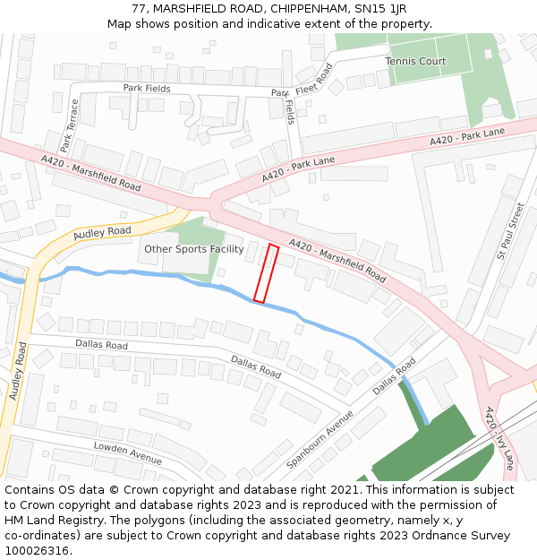 77, MARSHFIELD ROAD, CHIPPENHAM, SN15 1JR: Location map and indicative extent of plot