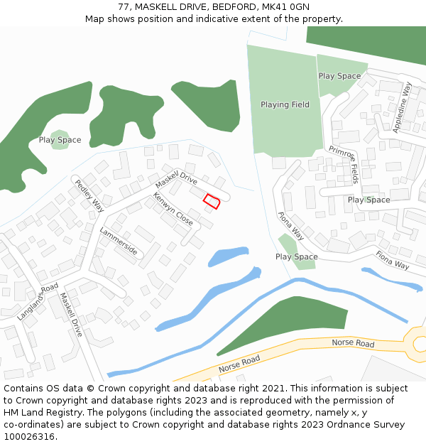 77, MASKELL DRIVE, BEDFORD, MK41 0GN: Location map and indicative extent of plot