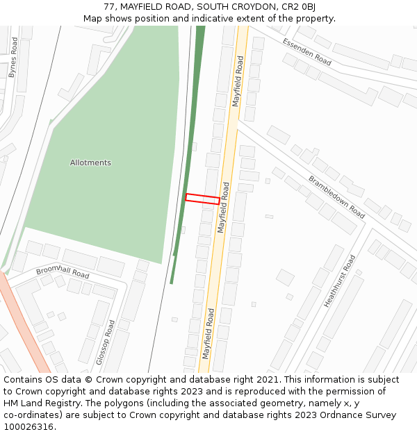 77, MAYFIELD ROAD, SOUTH CROYDON, CR2 0BJ: Location map and indicative extent of plot