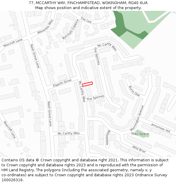 77, MCCARTHY WAY, FINCHAMPSTEAD, WOKINGHAM, RG40 4UA: Location map and indicative extent of plot