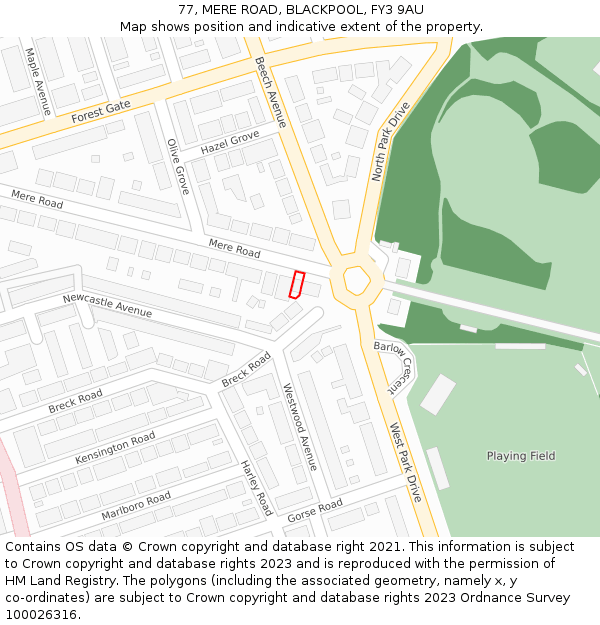 77, MERE ROAD, BLACKPOOL, FY3 9AU: Location map and indicative extent of plot