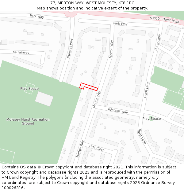 77, MERTON WAY, WEST MOLESEY, KT8 1PG: Location map and indicative extent of plot