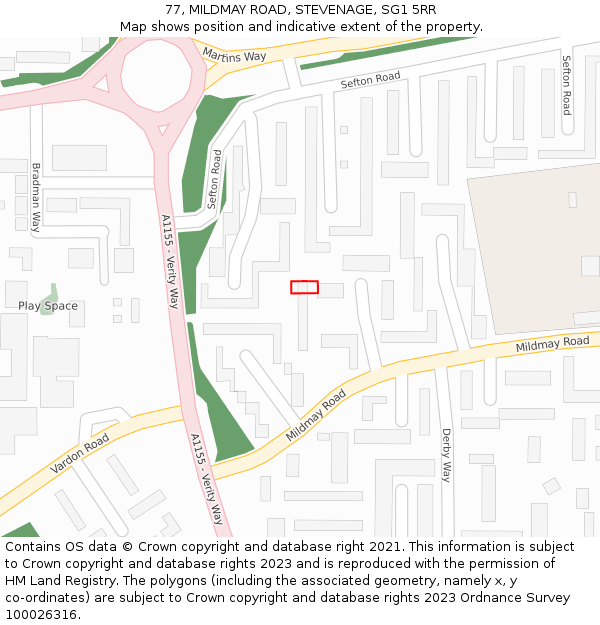 77, MILDMAY ROAD, STEVENAGE, SG1 5RR: Location map and indicative extent of plot
