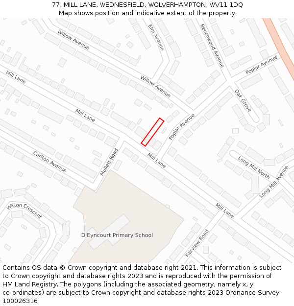 77, MILL LANE, WEDNESFIELD, WOLVERHAMPTON, WV11 1DQ: Location map and indicative extent of plot