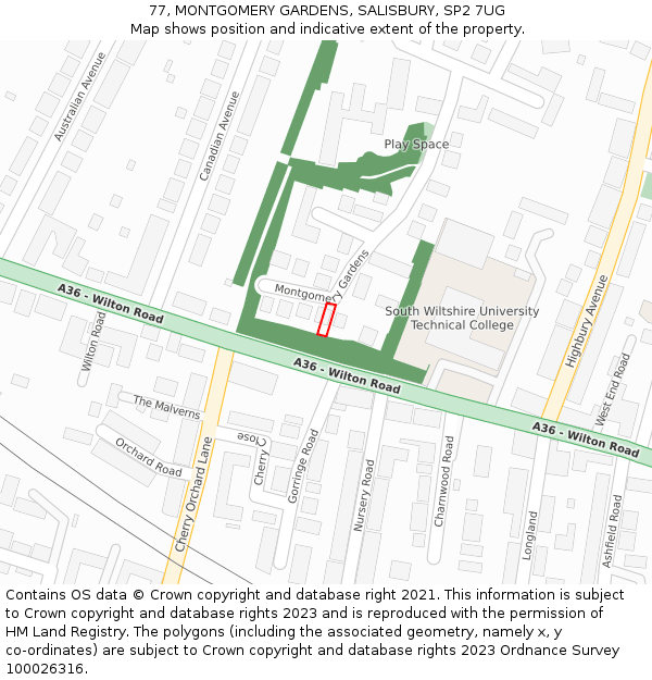 77, MONTGOMERY GARDENS, SALISBURY, SP2 7UG: Location map and indicative extent of plot