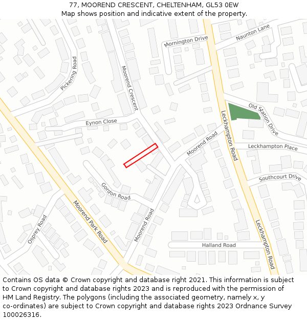 77, MOOREND CRESCENT, CHELTENHAM, GL53 0EW: Location map and indicative extent of plot