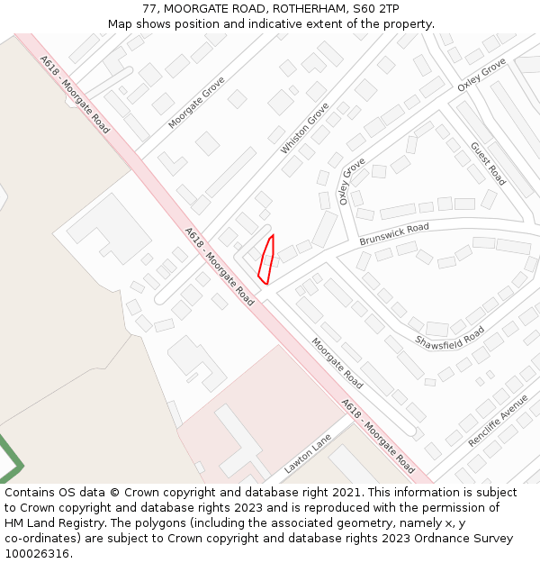 77, MOORGATE ROAD, ROTHERHAM, S60 2TP: Location map and indicative extent of plot